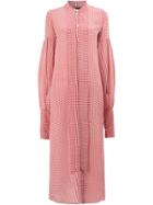 Rokh Houndstooth Print Shirt Dress With Pussy Bow - Red