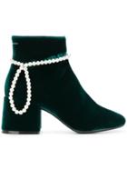 Mm6 Maison Margiela Pearl Trim Velvet Ankle Boots - Green