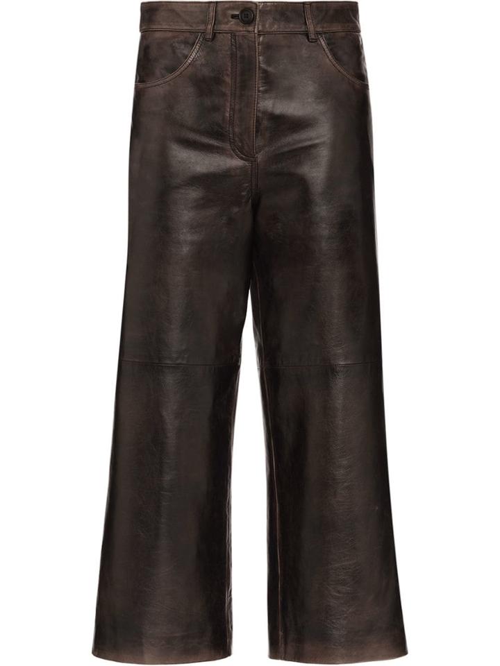 Prada Cropped Leather Trousers - Black
