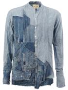 Greg Lauren Patchwork Denim Shirt, Men's, Size: 4, Blue, Cotton/linen/flax