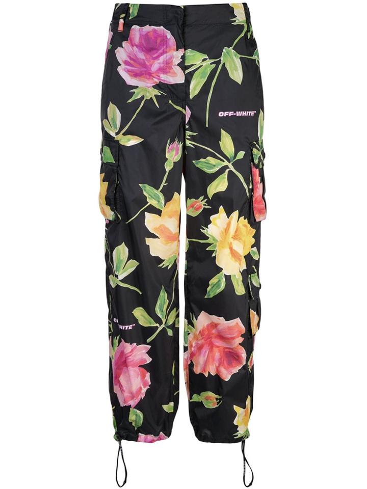 Off-white Floral Print Straight Trousers - Black