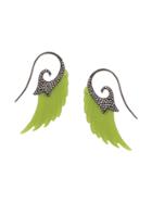 Noor Fares 18kt White Gold Wing Jade And Diamond Earrings - Green