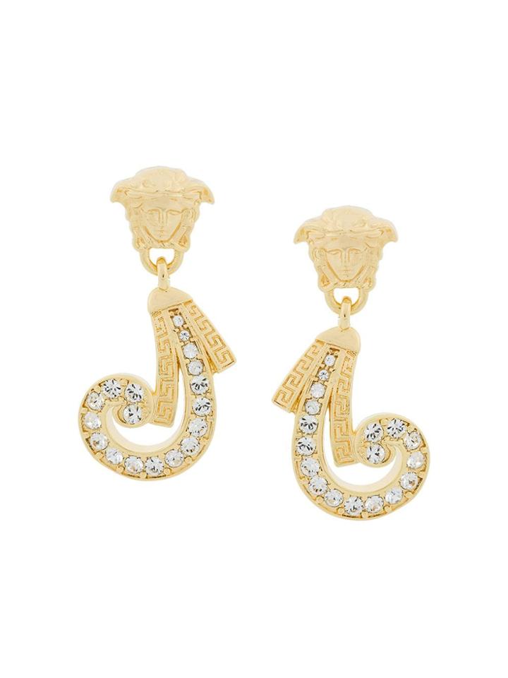 Versace Embellished Medusa Earrings - Gold