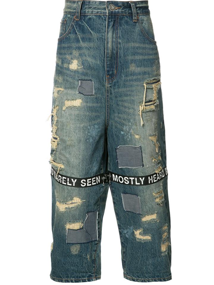 Mostly Heard Rarely Seen Distressed Cropped Jeans - Blue