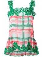 P.a.r.o.s.h. Lace Trim Checked Top, Women's, Size: L, Green, Silk/cotton/viscose/polyamide
