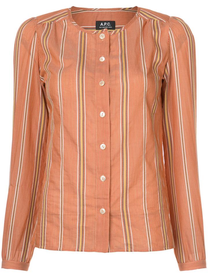 A.p.c. Striped Colarless Shirt - Yellow & Orange
