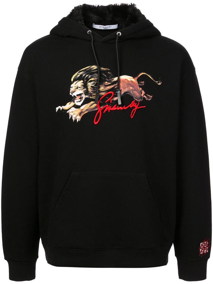 Givenchy Lion Print Embroidered Hoodie - Black