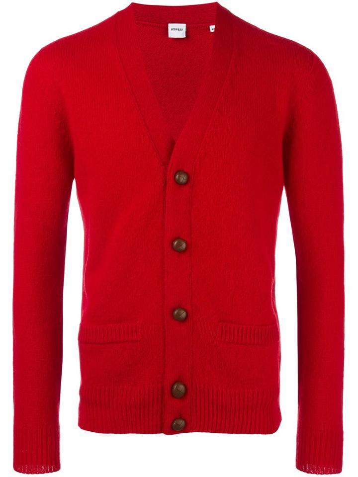 Aspesi Classic Cardigan, Men's, Size: 50, Red, Wool