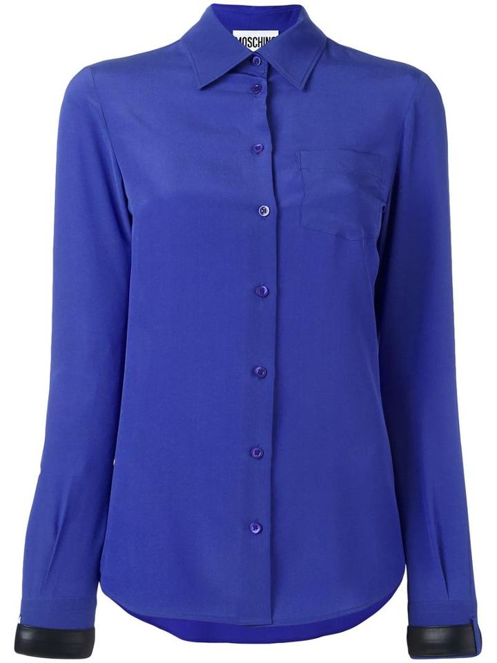 Moschino Buckle Cuff Blouse, Women's, Size: 48, Blue, Silk/polyester/polyurethane