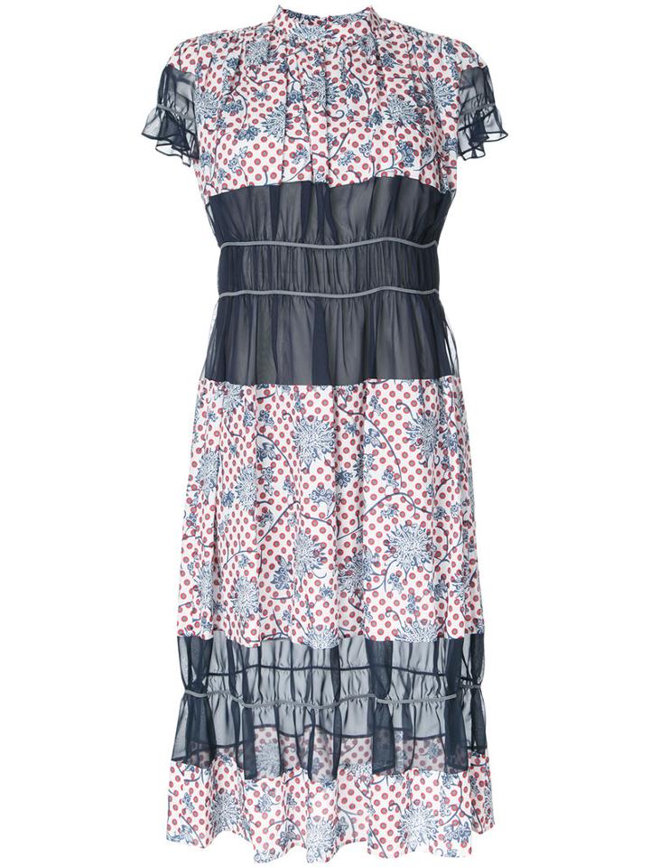 Kolor Sheer Detail Flared Dress, Women's, Size: 2, Black, Cotton/lyocell