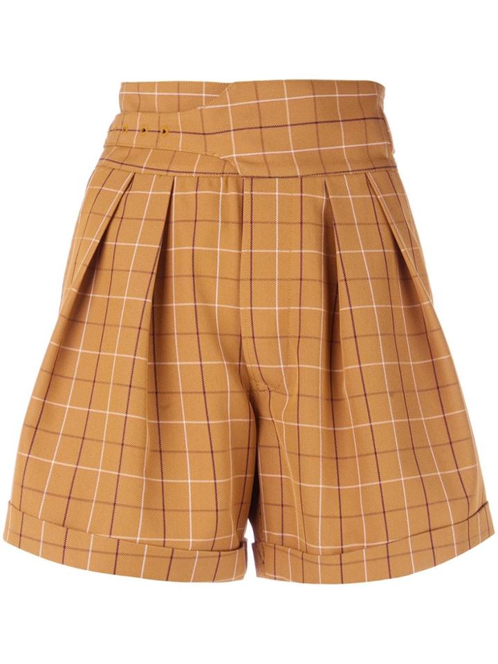 Sea High Waisted Check Shorts - Brown