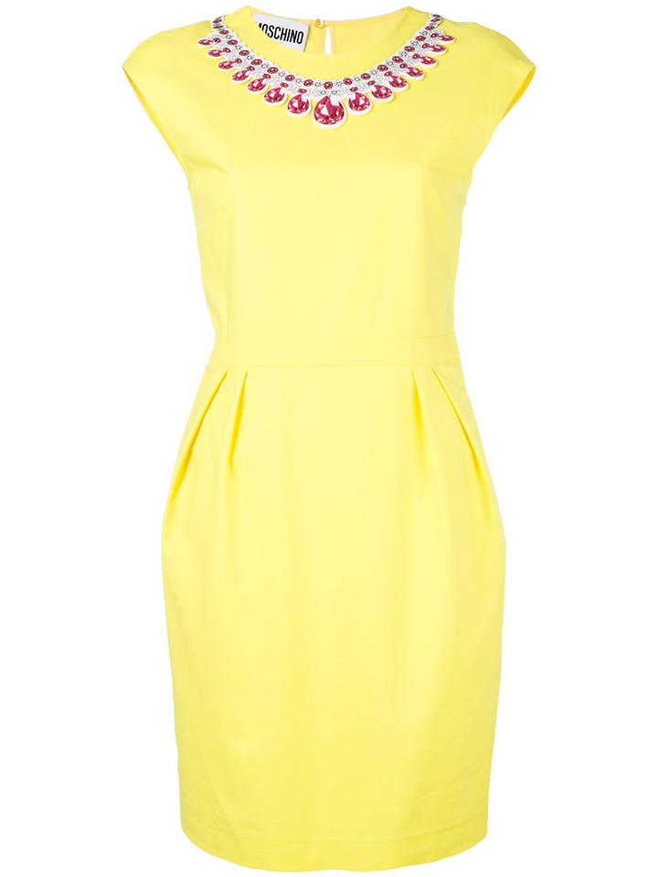 Moschino - Trompe L'oeil Necklace Dress - Women - Cotton/spandex/elastane - 40, Yellow/orange, Cotton/spandex/elastane