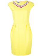 Moschino - Trompe L'oeil Necklace Dress - Women - Cotton/spandex/elastane - 40, Yellow/orange, Cotton/spandex/elastane