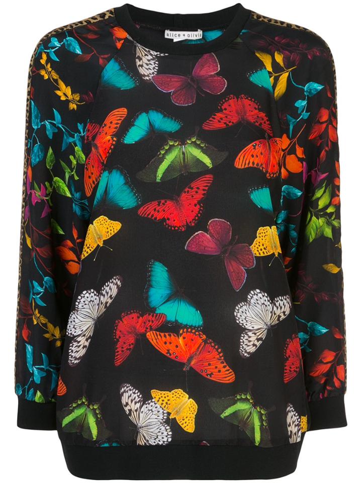 Alice+olivia Calvin Butterfly Print Sweater - Black