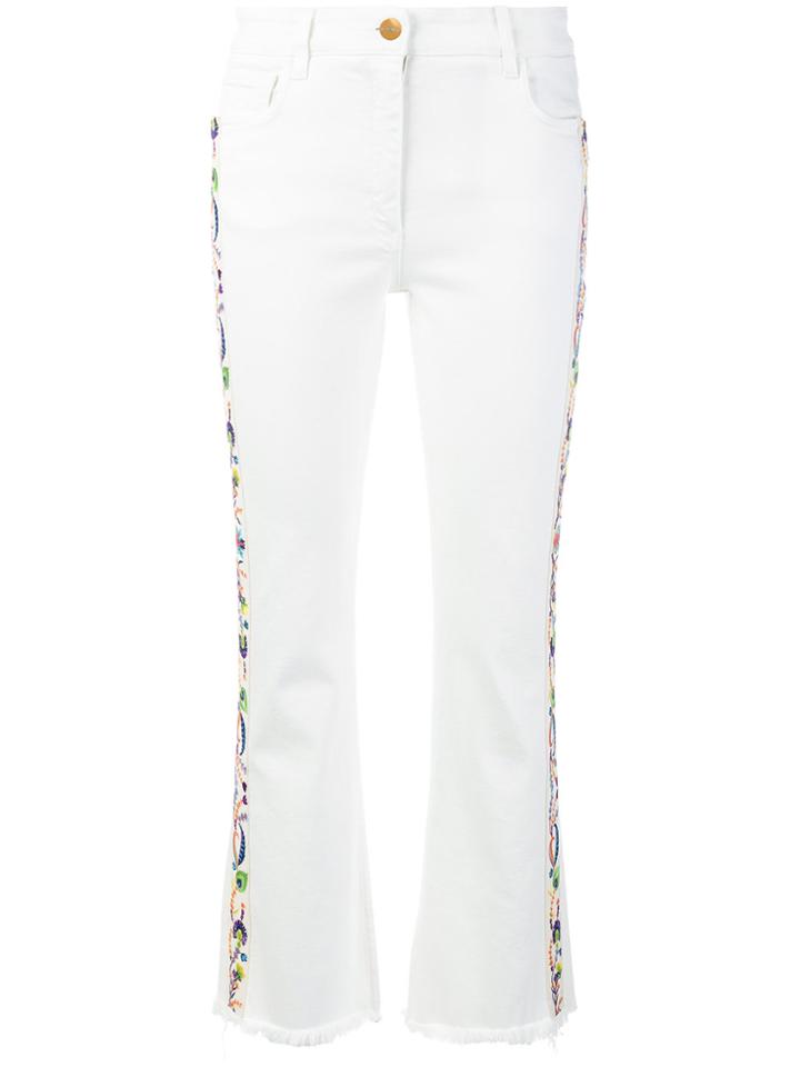 Etro Embroidered Side Panel Cropped Jeans - White