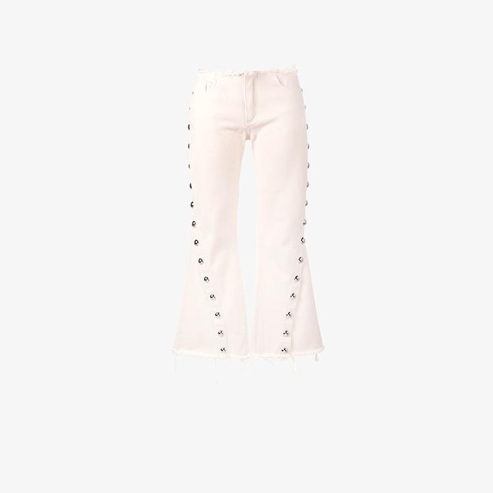 Marques'almeida Capri Buttoned Jeans, Women's, Size: 10, Nude/neutrals, Cotton/metal