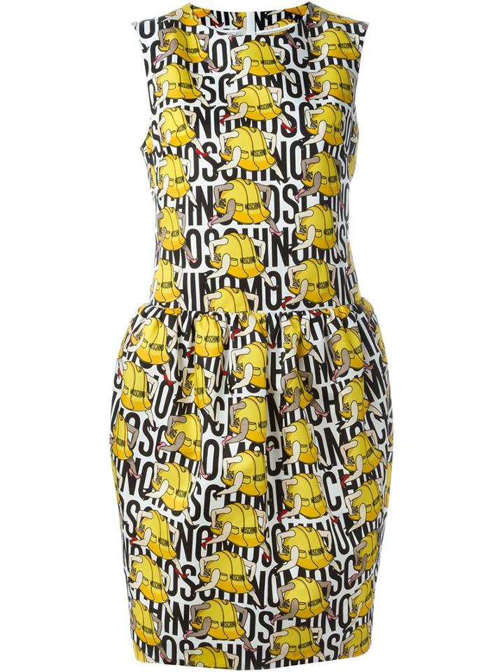 Moschino Hard Hat Print Dress, Women's, Size: 40, Yellow/orange, Polyamide/other Fibers/rayon