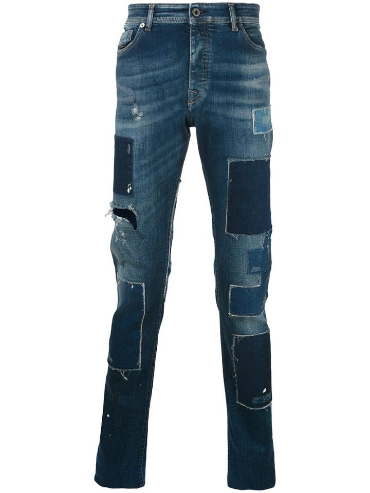 Diesel Black Gold - Patch Tapered Jeans - Men - Cotton/spandex/elastane - 31, Blue, Cotton/spandex/elastane