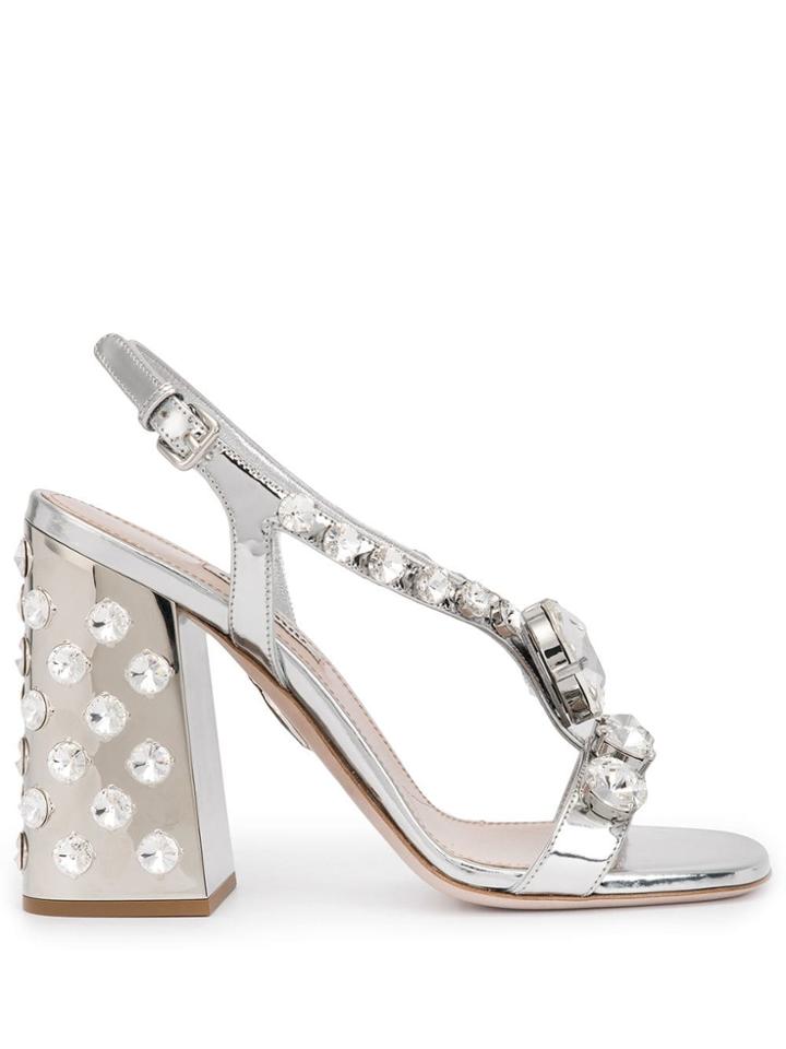 Miu Miu Rhinestone-embellished Sandals - Silver