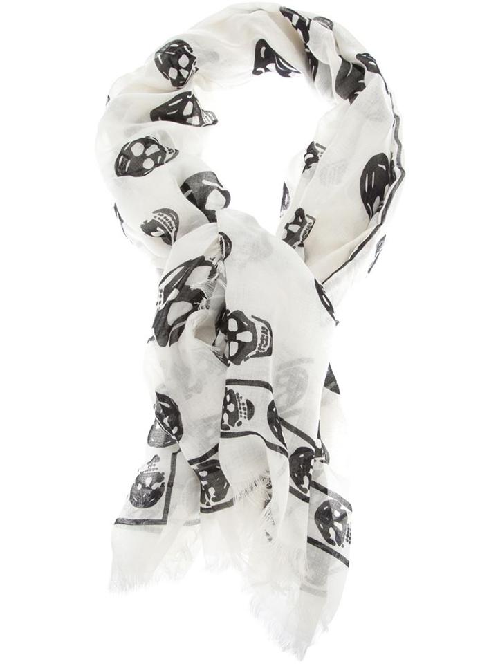 Alexander Mcqueen Skull Print Scarf, Women's, Nude/neutrals, Silk