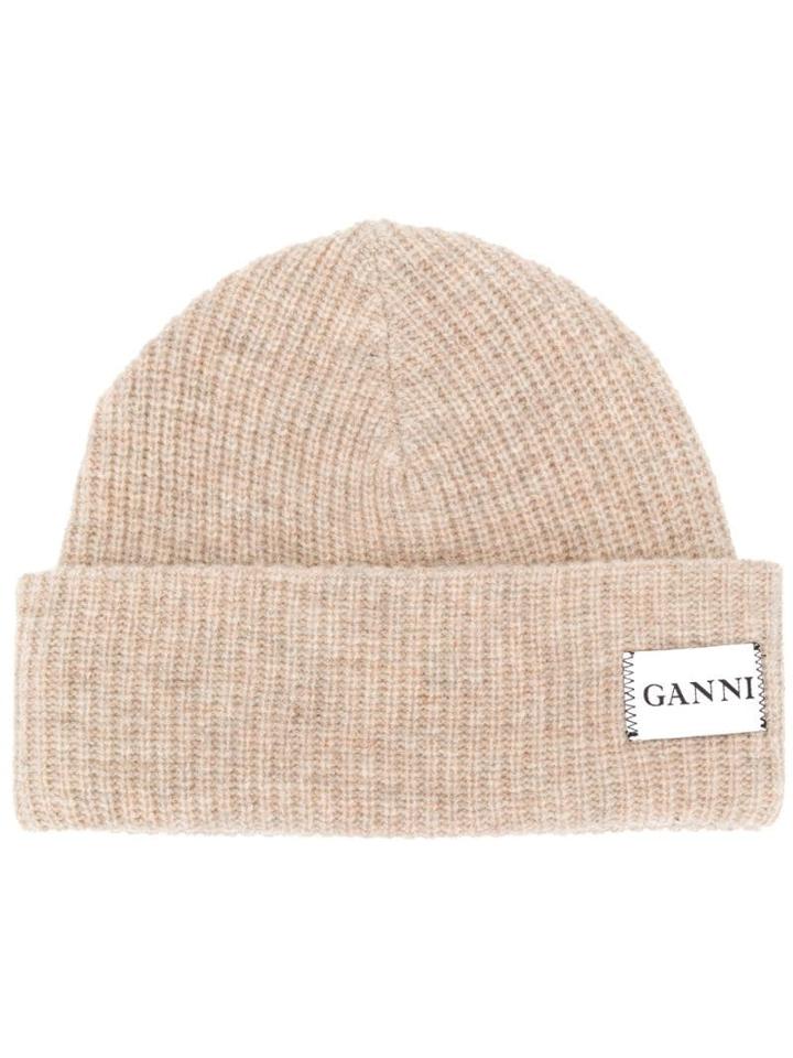 Ganni Ribbed Knitted Beanie - Neutrals