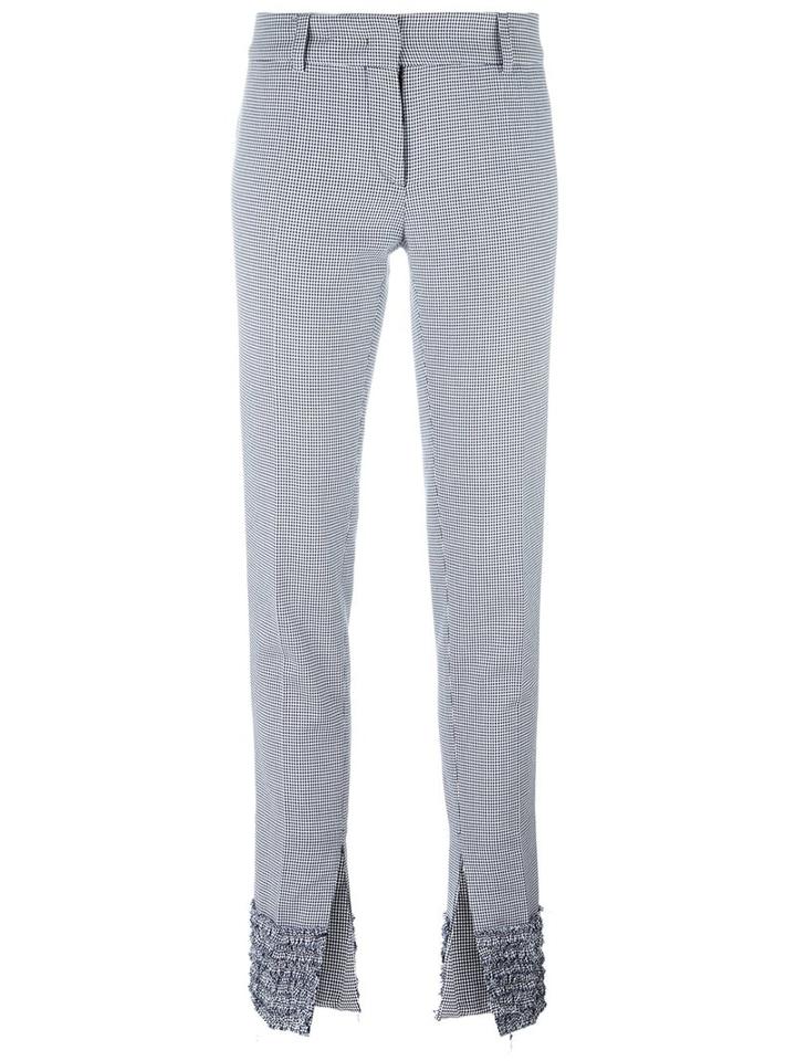 Cédric Charlier Houndstooth Pattern Slim-fit Trousers, Women's, Size: 40, Blue, Cotton/rayon