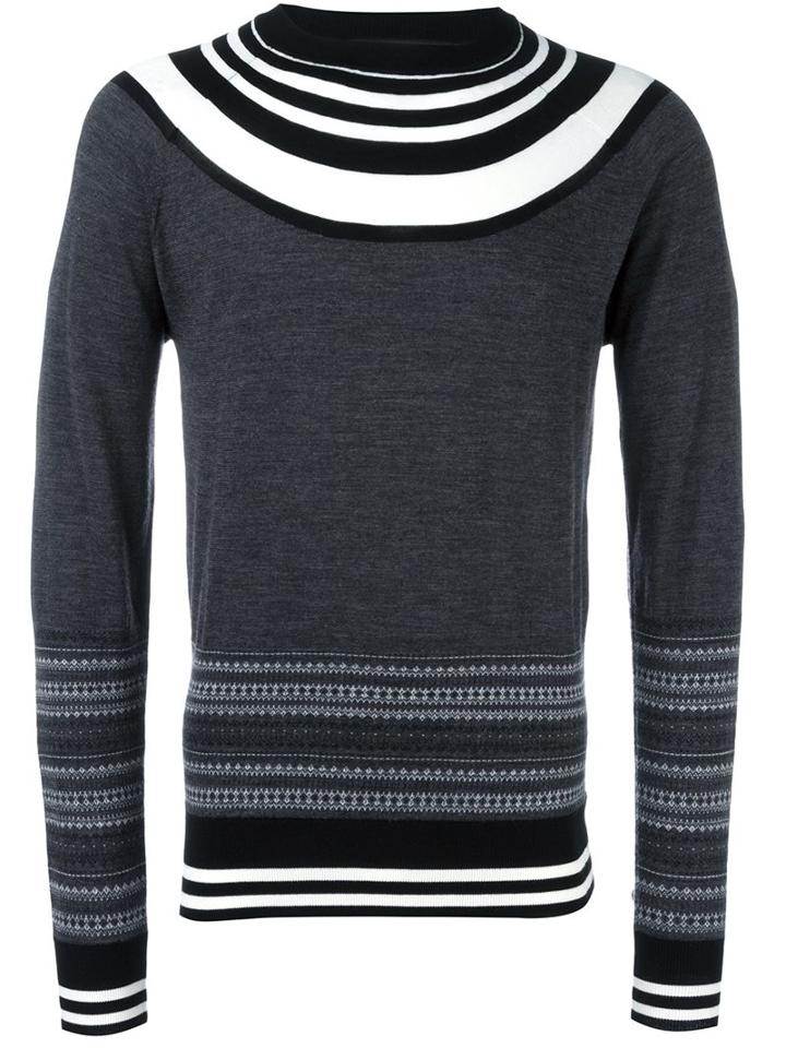 Neil Barrett Stripe Detail Jumper, Men's, Size: Large, Grey, Wool