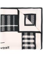 Self-portrait Logo Check Scarf - Black