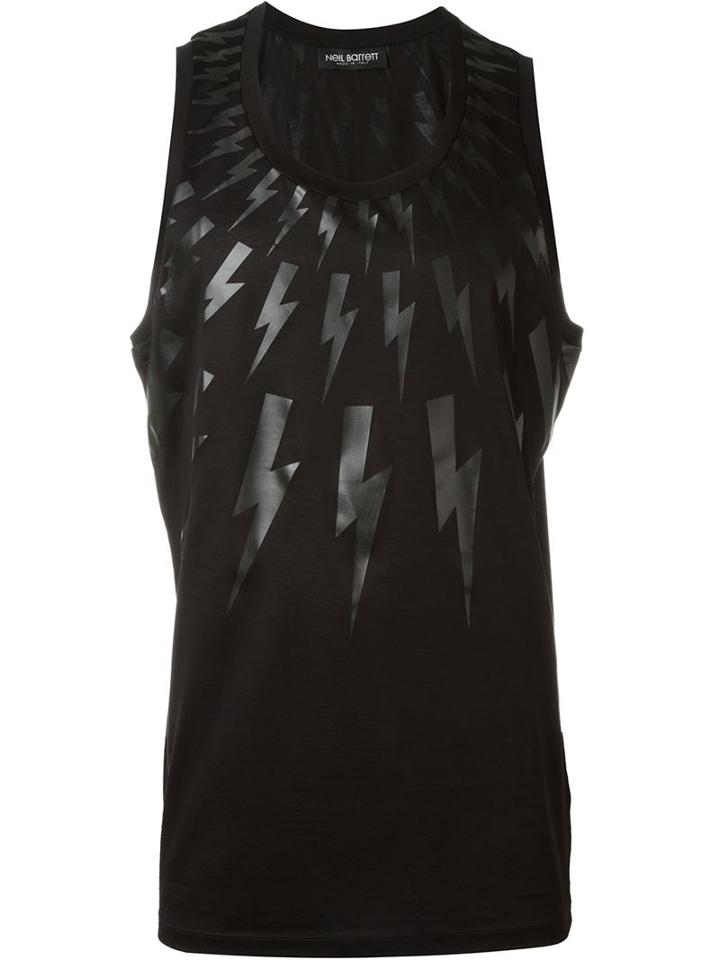 Neil Barrett Lightning Bolt Print Tank, Men's, Size: Small, Black, Cotton