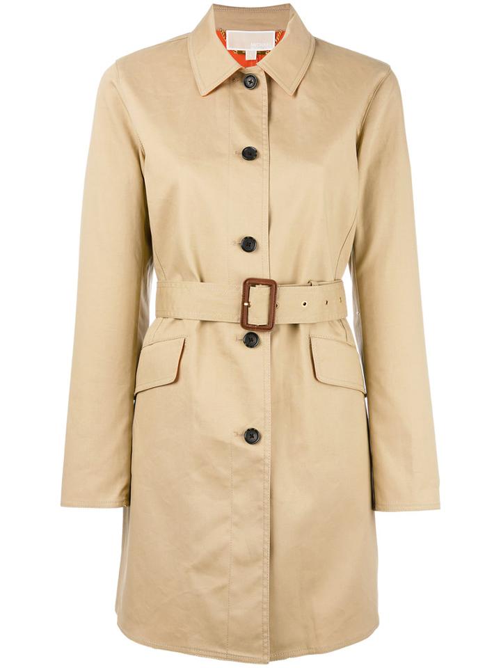 Michael Michael Kors Button Up Belted Jacket, Women's, Size: Small, Nude/neutrals, Cotton