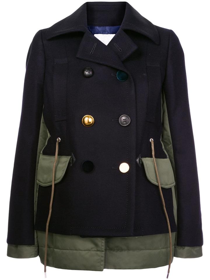 Sacai Paneled Double Breasted Jacket - Blue