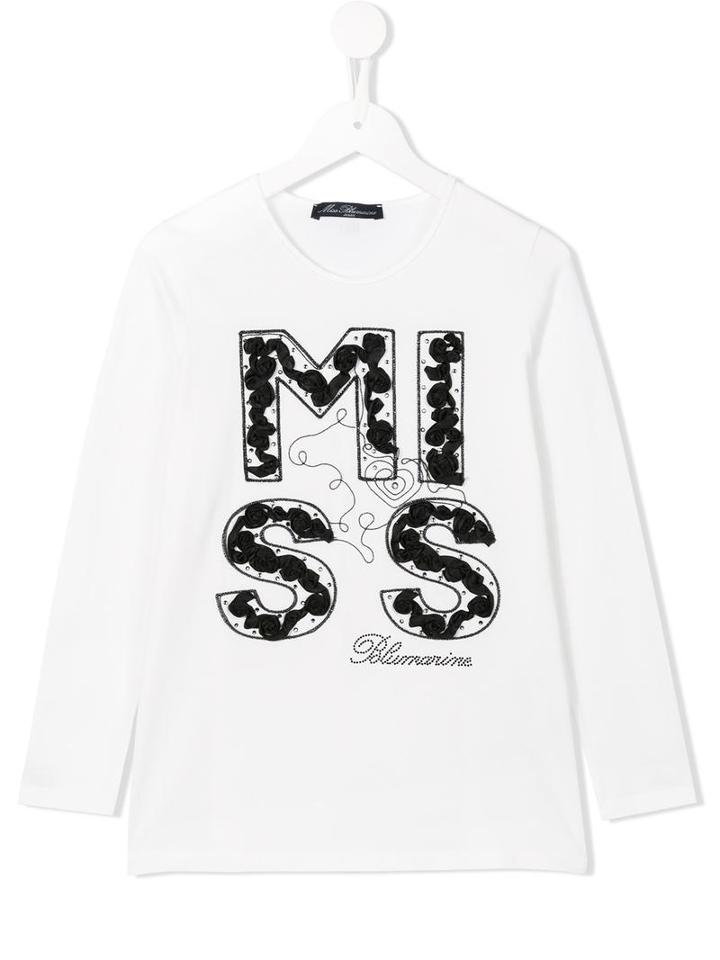Miss Blumarine Logo Embellished Top, Girl's, Size: 10 Yrs, White