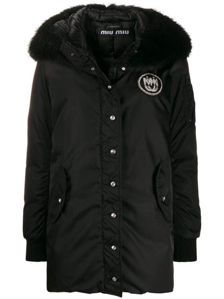 Miu Miu Trimmed Hooded Parka - Black
