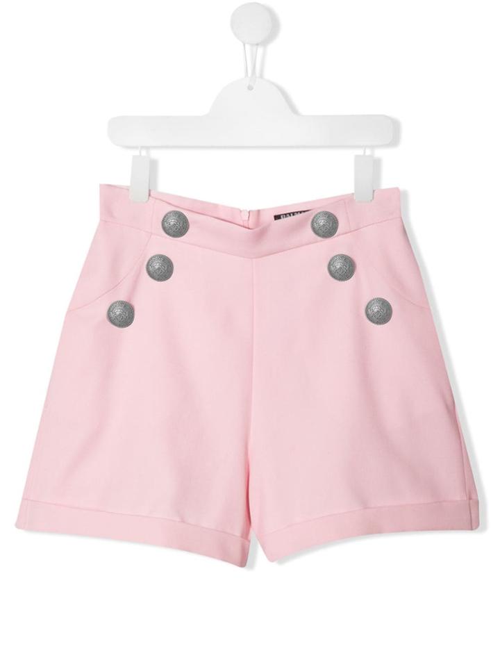 Balmain Kids Teen Button-embellished Shorts - Pink