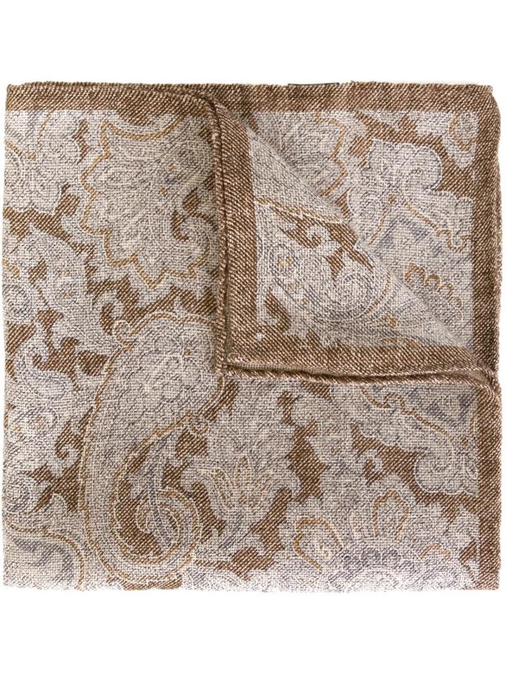 Eleventy Floral Print Pocket Square, Men's, Brown, Linen/flax/cotton