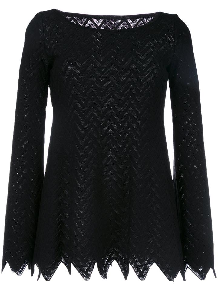 Azzedine Alaia Chevron Hem Blouse, Women's, Size: 38, Black, Viscose/cotton/polyester/polyamide