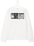 Msgm Kids - Sequin Logo Sweatshirt - Kids - Cotton - 14 Yrs, White