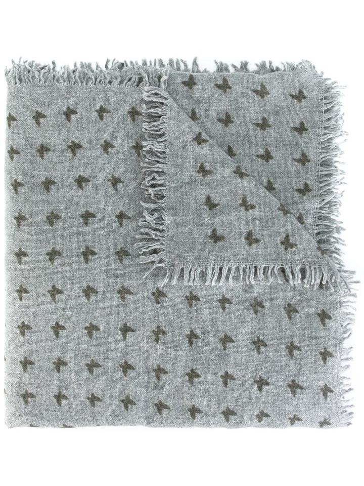 Fefè Butterfly Print Scarf, Adult Unisex, Grey, Wool/viscose/polyamide/cashmere