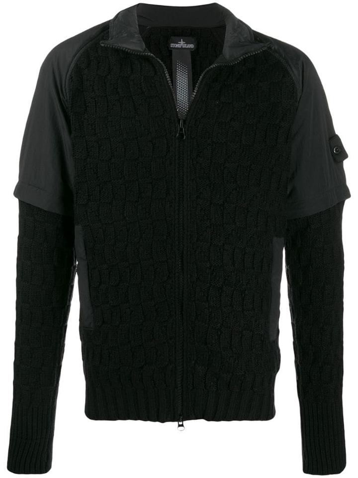 Stone Island Zipped Textured Jacket - Black