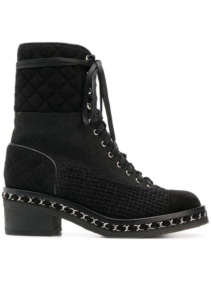 Chanel Vintage Quilted Lace-up Boots - Black