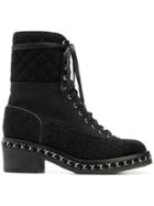 Chanel Vintage Quilted Lace-up Boots - Black