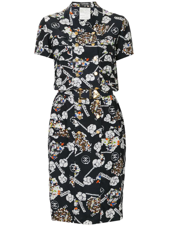 Chanel Vintage Cc Logo Short Sleeve Dress - Blue