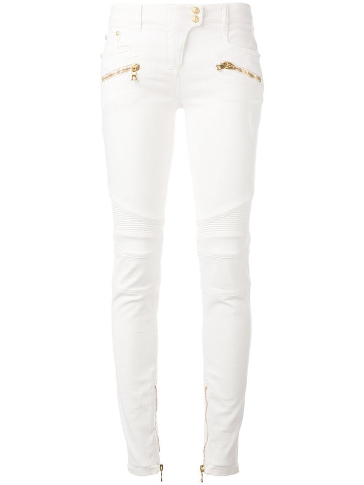 Balmain Skinny Biker Jeans, Women's, Size: 40, White, Cotton/spandex/elastane