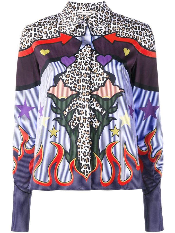 Mary Katrantzou Mix Print Shirt, Women's, Size: 12, Cotton/spandex/elastane