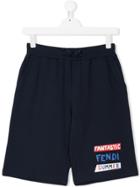 Fendi Kids Printed Logo Shorts - Blue