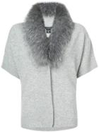 Sofia Cashmere Fur Collar Cardigan - Grey