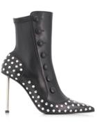 Alexander Mcqueen Buttoned Embellished Leather Boots - Black
