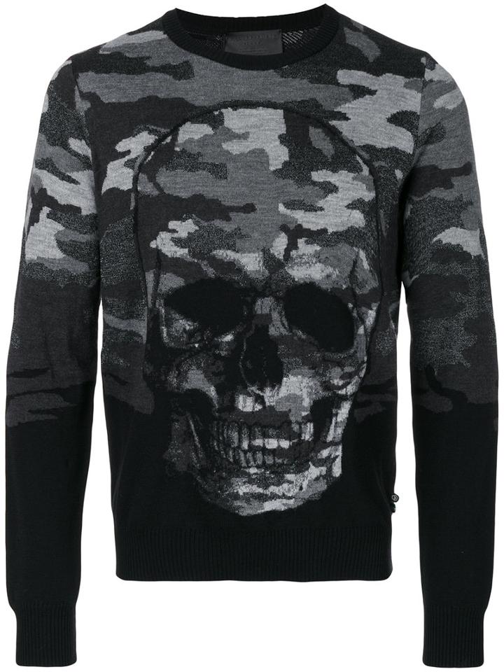 Philipp Plein - Camouflage Skull Jumper - Men - Polyester/viscose/wool - L, Black, Polyester/viscose/wool