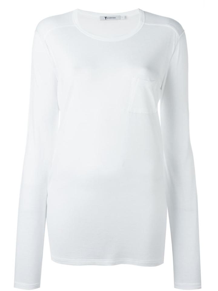 T By Alexander Wang Longsleeved T-shirt, Women's, Size: L, White, Rayon