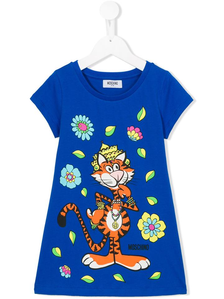 Moschino Kids Tiger Floral T-shirt, Girl's, Size: 6 Yrs, Blue